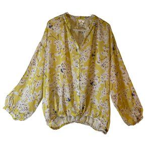 H&M Anna Glover Yellow Floral Bug Balloon Sleeve Pullover Tunic Top Size: 4 NWOT